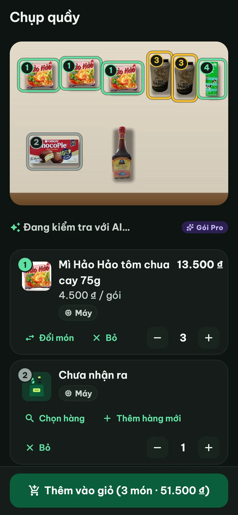 Chụp quầy: Kivo đánh số từng món nhận ra trong ảnh rổ hàng